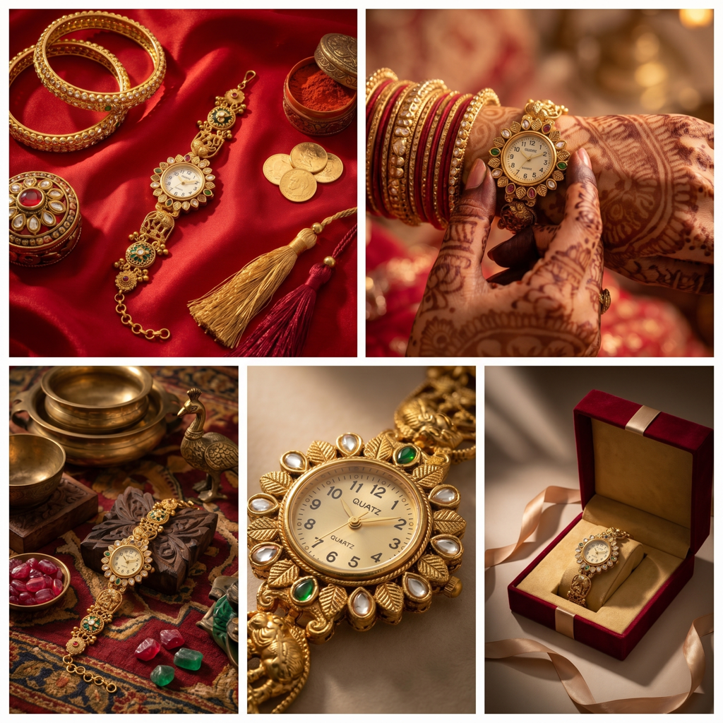 Rajwadi Sunflower & Elephant Meenakari Heritage Bracelet Watch